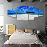 Startonight Large Canvas Wall Art Beach - Island in The Clear Blue Ocean - Huge Framed Modern Set of 7 Panels 40" x 95"