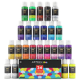 ARTEZA Kids Tempera Paint, Set of 24 Colors (24x2oz) Includes Flourescent, Glow in The Dark,