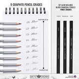 Brite Crown 22-Piece Drawing Set with Case and 100-Sheet Sketch Book - Sketching Pencil Art Set Includes Graphite & Charcoal Drawing Pencils, Graphite Sticks, Kids Art Supplies with Shading Tools