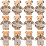 12 Pieces Stuffed Animals Plush Bears, Mini Couple Bear with Burlap Clothes Little Bear Plush Stuffed Animal Toys for Birthday Wedding Decorations Christmas Party Favors Supplies (Coffee Plaid Style)