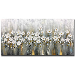 Metuu Wall Art - 24x48 Inch Oil Paintings 100% Hand Painted Floral Oil Paintings Canvas Modern Stretched and Framed Grace Abstract Flowers Artwork Ready to Hang