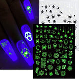 6 Sheets Luminous Black White Halloween Nail Art Stickers,Glow in Dark,3D Self-Adhesive Ghost Pumpkin Spider Web Cat Bat Design Nail Decals for Acrylic Nail Supplies,DIY Nail Decorations Accessories