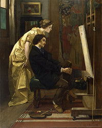Alfred Stevens - The Painter and His Model, Canvas Art Print, Size 20x24, Canvas Print Rolled in a Tube