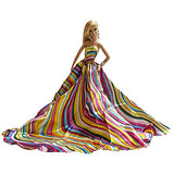 Peregrine Stylish Bright Wave Stripe Curve Large Silk Ball Prom Gown Dress for 11.5 inches Dolls