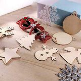 50 Pcs Unfinished Paintable Blank Wooden Christmas Festival Decoration Ornaments, Xmas Tree Hanging Wood Slices for Kids DIY Art Crafts, 5 Designs-Christmas Tree, Snowman, Stars, Angel, Round
