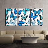 wall26 - 3 Piece Canvas Wall Art - Vector - Beautiful Vector Pattern with Nice Watercolor Butterflies - Modern Home Decor Stretched and Framed Ready to Hang - 16"x24"x3 Panels