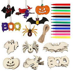 60 PCS Halloween Wooden Hanging Ornaments,Bnesi Unfinished Wood Slices Halloween Crafts for Kids Halloween Decorations