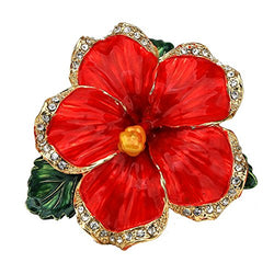 Sparkling Collectibles Red Hibiscus Flower Pewter Figurine Box - Swarovski Crystals, Jewelry Box,