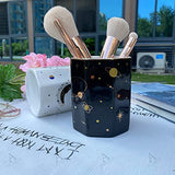 Pencil Holder Pen for Girls, Stand Desk Marble Pattern Cup Kids Durable Ceramic Organizer Makeup Brush Ideal Gift Daily Use in Office, Classroom, Home (2 pack), Black and white