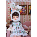 HMANE BJD Dolls Clothes for 1/6 BJD Dolls, 4Pcs Cute Rabbit Ears Hat Floral Dress for 1/6 BJD Dolls (No Doll)