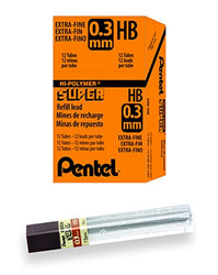 Pentel Super Hi-Polymer Lead, 0.3mm, HB, Box of 12 Tubes (300-HB)