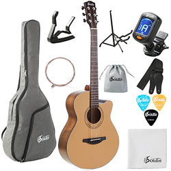 Soldin 40 Inch Acoustic Guitar Premium Solid Spruce Top Cutaway Acustica Guitarra Bundle kit With Gig Bag,Guitar Stand,Tuner,Strap,Capo,Strings,Cleaning Cloth and Picks(Natural)