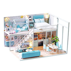 Dollhouse Miniature with Furniture, DIY Wooden Doll House Kit Simple-Style Plus dust Cover and Music Movement, 1:24 Scale Creative Room Idea Best Gift for Children Friend Lover (Poetic Life