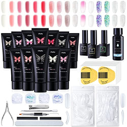 Poly Nail Gel Kit, Ohuhu 12 Colors Nail Gel Kit Enhancement Builder with 1 Temperature Color Changing, 4 Glitter Colors and 7 Regular Color Kit for DIY Girls Lover Mother - Jelly Color