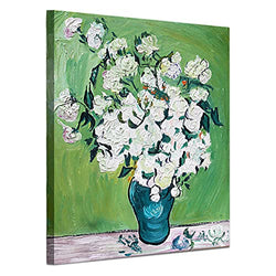 Wall Art Oil Paintings - 100% Hand Painted Vincent Van Gogh White Rose Art Reproduction Modern Indoor Framed Canvas Decorative Paintings Ready to Hang for Living Room Dining Bedroom Office (12x16x1in)