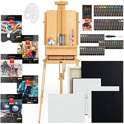 Arteza Mixed Media Art Set, Portable Artist Painting Kit Includes Art Paint, Canvases, Paper Pads, Brushes, and More, Easel Painting Set for Artists, Kids, Teens & Adults