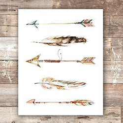 Watercolor Arrows and Feathers Art Print - Unframed - 8x10