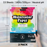2Pk Watercolor Paper for Water Color Paint and Water Colors Markers and Pens 11" x 15" - 15 Sheets