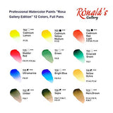 Ronalds Gallery, Professional Watercolor Paint, Set of 12, Full Pan, Made in Europe. Vibrant Colors, Perfect for Artists and Art Painting, Ideal for Watercolor Techniques. Rosa Edition