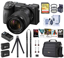 Sony Alpha a6600 Mirrorless Digital Camera with 18-135mm Lens (ILCE6600M/B) Essential Bundle with Bag, 2 Extra Batteries, Charger, 64GB SD Card, and Accessories