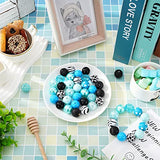 Whaline 50Pcs 20mm Blue Black Cow Beads 12 Styles Mixed Bubblegum Beads Set Blue Black Spacer Bead Chunky Beads Jumbo Plastic Beads for Crafts and Jewelry Making Boutique Craft Supplies