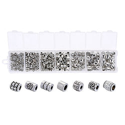 Beadthoven 260pcs/Box Tibetan Style Alloy Column Bead Spacers 7Style Large Hole Beads Spacer for