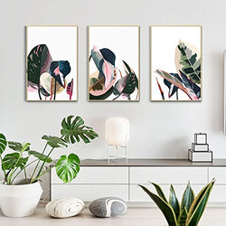 Artbyhannah 3 Pack 12x16 Inch Framed Canvas Wall Art Decor with Tropical Botanical Plant Prints Watercolored Canvas Prints Artwork Picture Ready to Hang for Home Decoration