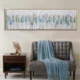 Oakland Living Hand Painted Acrylic Blue Feathers on a 71 x 20 Rectangular Gold Wooden Frame Canvas Wall Art, Large