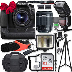 Canon EOS 80D DSLR Camera w/Canon 18-55mm STM Lens Kit + Pro Photo & Video Accessories Including 128GB Memory, Speedlight TTL Flash, Battery Grip, LED Light, Condenser Micorphone, 60" Tripod & More