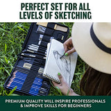 Sketchpad and Pencil Set - 36 Pieces - 12 Drawing Pencils, Fine Line Pens, Charcoal & Graphite Sticks, 100 Page Sketch Book, Sharpeners, Sandpaper Block, Blending Stumps, Erasers, Carrying Case & More