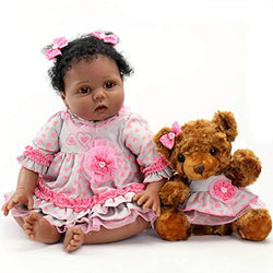 Aori Lifelike Reborn Baby Dolls with Soft Body African American Realistic Girl Doll 22 Inch Teddy Gift Set for Girl Ages 3