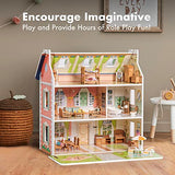 ROBOTIME Doll House 3 in 1 Wooden Dollhouse Dreamhouse for Kids Toddler 3 4 5 6 Years Old, Dollhouse with DIY Furniture/ 40+PCS Accessories, Present Gift for Girl Ages 3+(Antique Style)