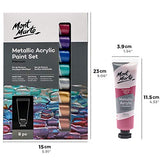 Mont Marte Premium Metallic Acrylic Paint Set, 8 x 1.02oz (36ml) Tubes, 8 Colors, Suitable for Most Surfaces Including Canvas, Card, Paper and Wood