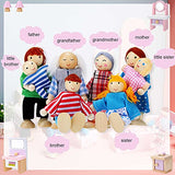 Wooden Dollhouse Furniture Doll House Furnishings with 8 Pieces Winning Doll Family Set, Dollhouse Accessories for Boys Girls Miniature Dollhouse, Family Figures Imaginative Play Toy (Pink Style)