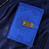 Lock Diary for Women Vintage Lock Journal Refillable Personal Locking Diary Romance Leather Locking Writing Notebook Girls B6 Secret Journal with Combination Passwords 5.5 x 7.8 in, Sunflower Dark Blue