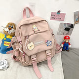 kawaii backpack girl school bag waterproof nylon with kawaii pendant cute pin mini backpack(pink)