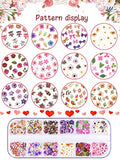 Valentine's Day Nail Art Sequins Sticker, Kalolary 3D Red Lips Heart Rose Angel Bear Nail Decals, Wood Pulp Confetti for Women Nail Art Decor and DIY Craft