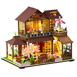 Spilay DIY Dollhouse Miniature with Wooden Furniture Kit,Handmade Mini Japanese Style Home Craft Model Plus Dust with Music Box,1:24 Scale Creative Doll House Toys for Teens Adult Idea Gift