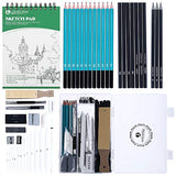 50Pcs Drawing Kit Set,Charcoal Sketch Art Pencils Supplies for Kids, Teens and Adults,with 100 Page Drawing Pad,Kneaded Eraser,13 Blending Paper Stumps