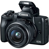 Canon EOS M50 Mirrorless Vlogging Digital Camera with 15-45mm Lens + Camera Bag + 64GB Memory Card + Cleaing Set + More (International Model) (2680C011) - Starter Bundle (Renewed)