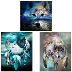 ZYNERY 3 Pack Diamond Painting Kits, Wolf Diamond Painting for Adults Kids, Diamond Art Kit with Diamond Painting Accessories - Gem Art Full Drill for Home Wall Decor Birthday Gift