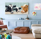 UAC WALL ARTS Hand Painted Modern Animal Artwork Oil Painting on Canvas Hang Picture Abstract Color Cow Wall Art for Living Room Decor Modern Painting Ready to Hang! 24x48Inch