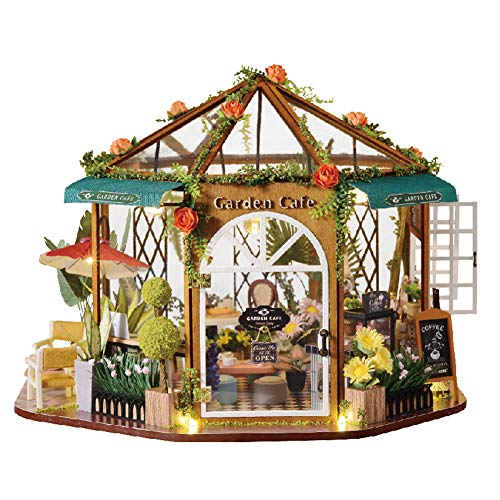 WYD Garden Coffee DIY Assembled Model Toy Creative 3D Birthday Gift Home Collection Wooden Miniature Dollhouse Kit