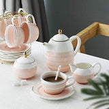 SWEEJAR Porcelain Tea Sets,8 oz Cups and Saucer Teaspoon Set of 4, with Teapot Sugar Bowl Cream Pitcher and tea strainer for Tea/Coffee,Afternoon Tea Party (Pink)
