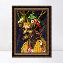 INVIN ART Framed Canvas Art Giclee Print Four Seasons in One Head by Giuseppe Arcimboldo Wall Art Living Room Home Office Decorations(Vintage Embossed Gold Frame,20"x28")