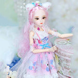 YNSW BJD Doll, Blue and White Kitten Decorative Skirt with Pink Gauze Skirt 1/4 45CM 17.7Inch Princess DIY Dress Up Change Makeup Toy 26 Moveable Joints Gift for Birthday Wedding