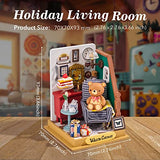 Rolife DIY Miniature Dollhouse Kits, 3D Wooden Tiny House Building Sets with Mini Model Movable Furniture, DIY Craft Gifts for Men Adults Teens to Build (Holiday Living Room)
