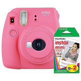 Fujifilm instax Mini 9 Instant Camera (Flamingo Pink) and instax Film Twin Pack (20 Exposures) Bundle Pink