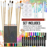 U.S. Art Supply 109 Piece Wood Box Easel Painting Set - Oil, Acrylic, Watercolor Paint Colors and Painting Brushes, Oil Artist Pastels, Pencils - Watercolor, Sketch Paper Pads - Canvas, Palette Knives