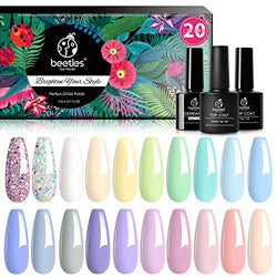 Beetles 23 Pcs Gel Nail Polish Kit, with Glossy & Matte Top Coat and Base Coat - Pastel Paradise Girly Colors Collection, Popular Bright Nail Art Solid Sparkle Glitters Colors